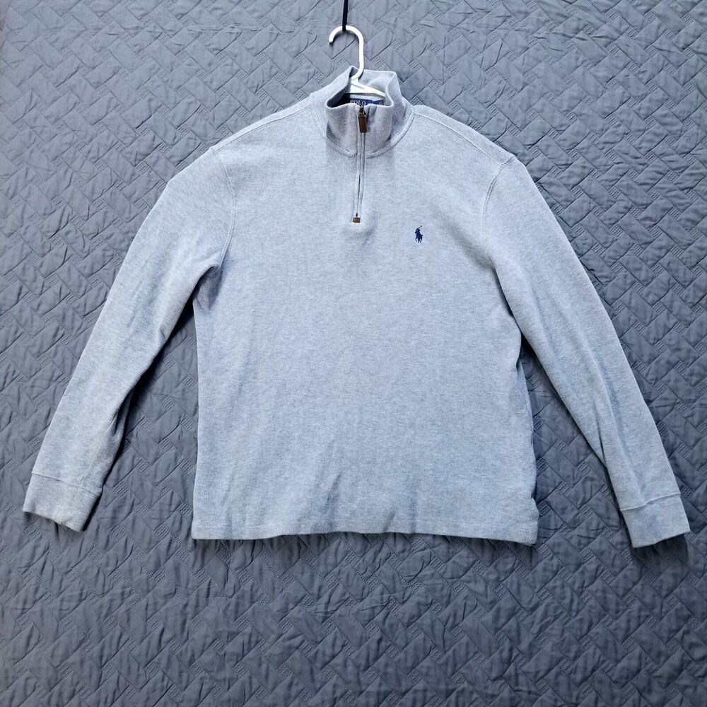 Polo Ralph Lauren Sweater Men LARGE Soft Gray Jumper Pullover Sweatshirt 1/4 Zip